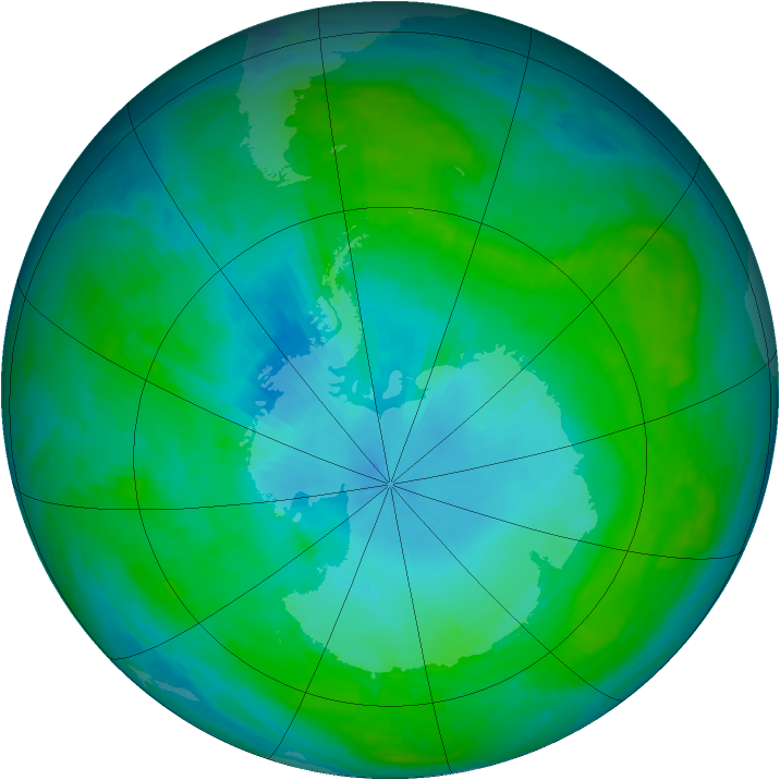 Antarctic ozone map for 29 January 1988